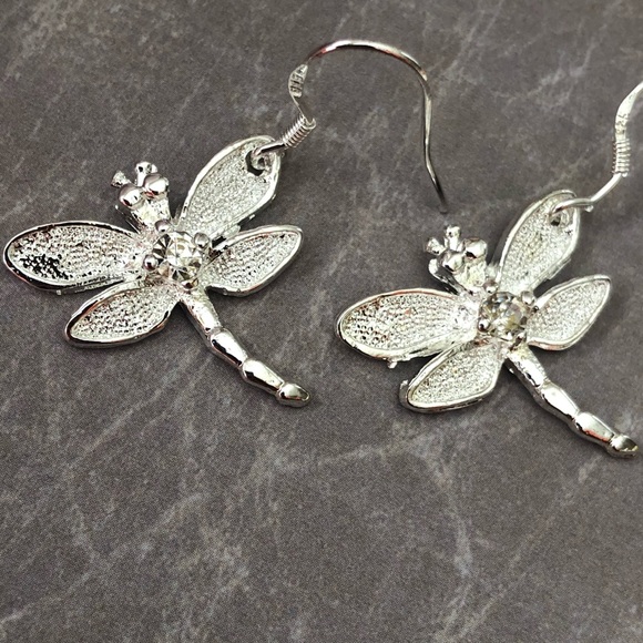 Silver Tone Dragonfly Earrings - Picture 2 of 6